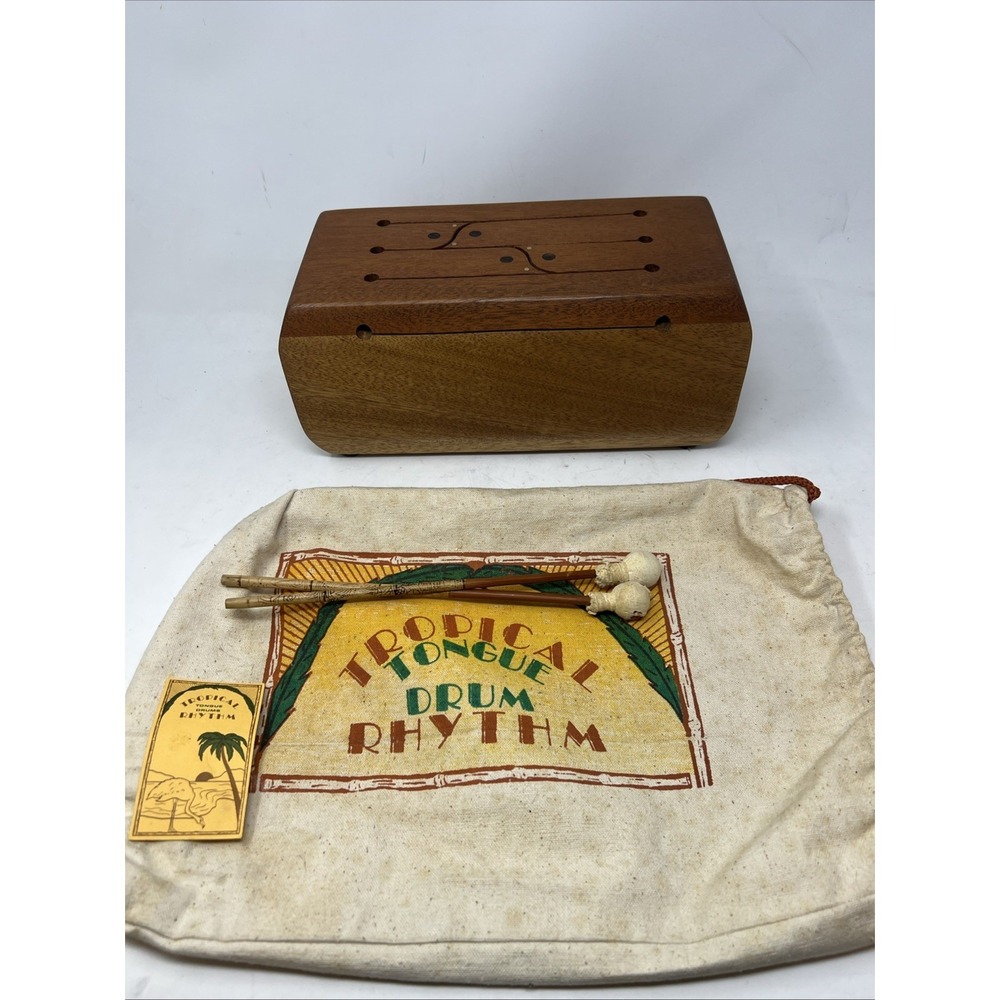 Vintage Wooden Tongue Drum - Natural Handmade 12 " Musical Instrument
